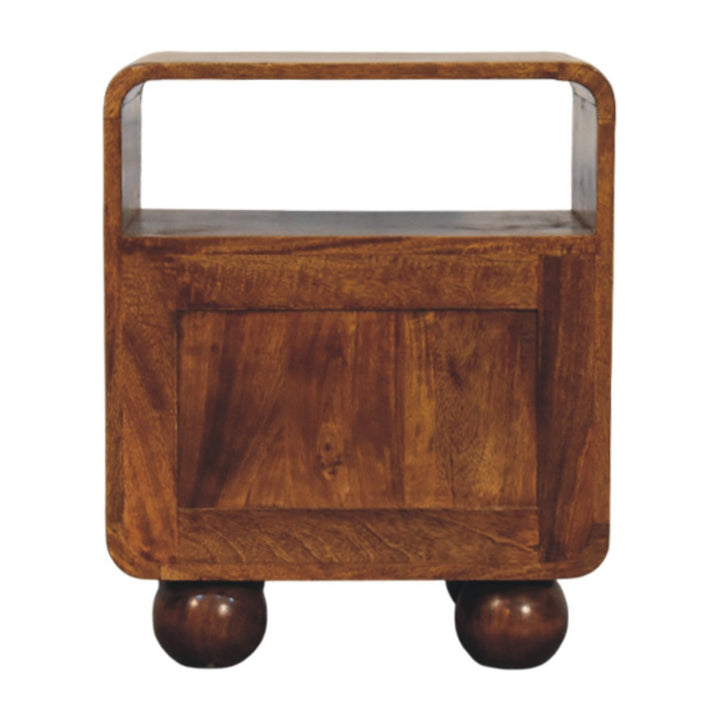 Brown Lacquered Toasted Almond Solid Mango Wood Larissa 2-Drawer Bedside with Curved Legs