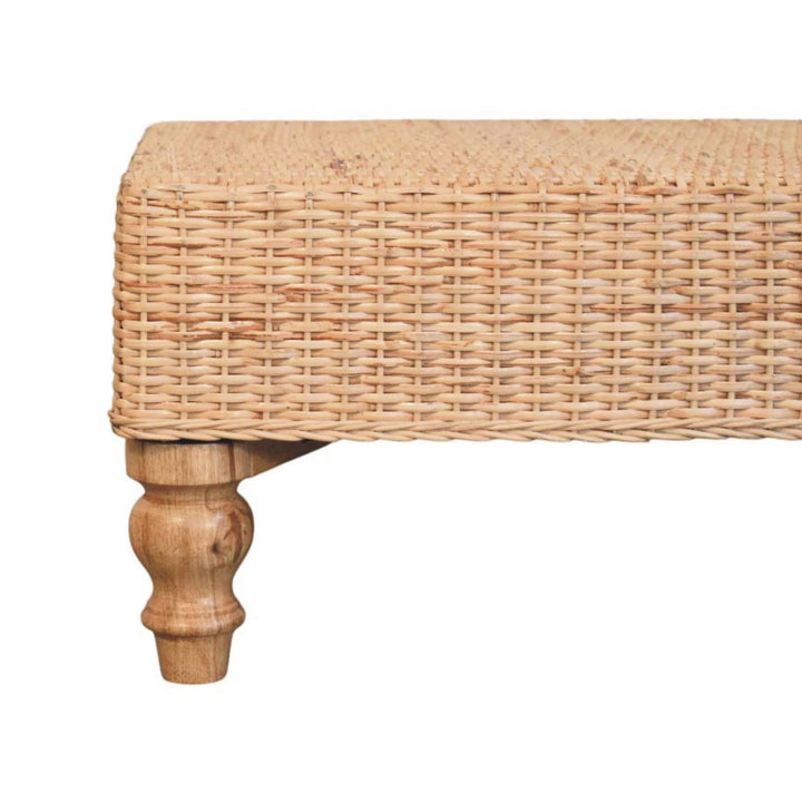 Brown Matt Solid Mango Wood Regency Woven Coffee Table with Handwoven Top & Turned Legs