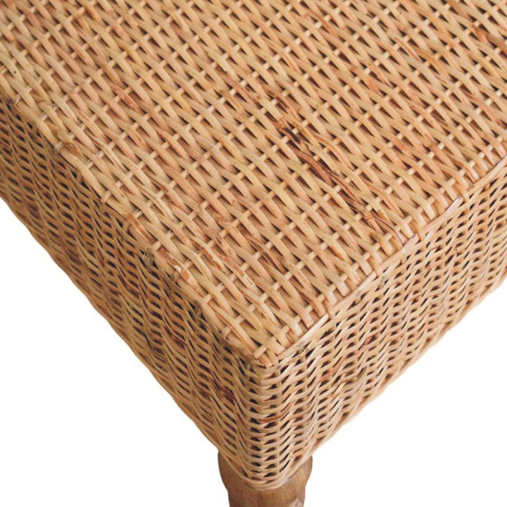 Brown Matt Solid Mango Wood Regency Woven Coffee Table with Handwoven Top & Turned Legs