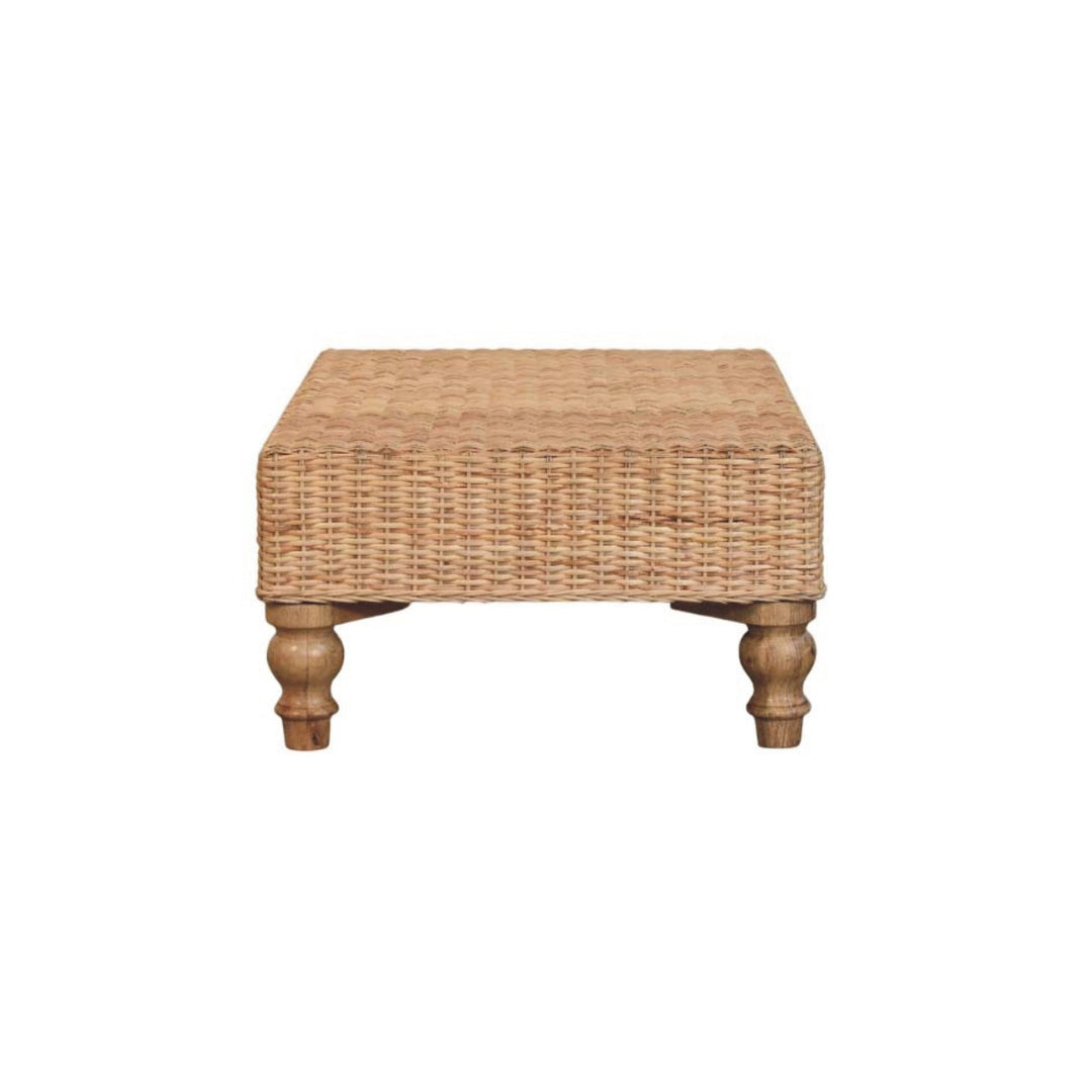 Brown Matt Solid Mango Wood Regency Woven Coffee Table with Handwoven Top & Turned Legs