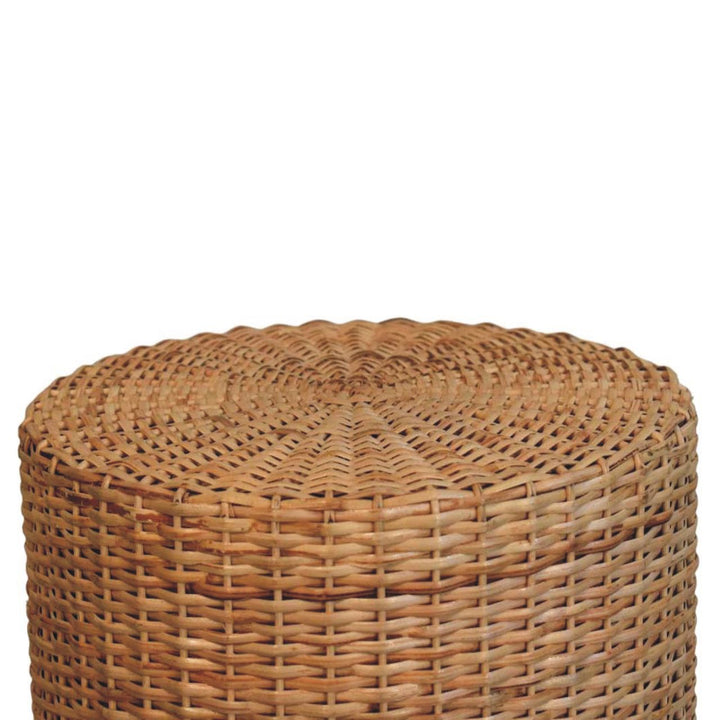 Brown Lacquered Solid Mango Wood Regency Round Woven Stool with Turned Legs