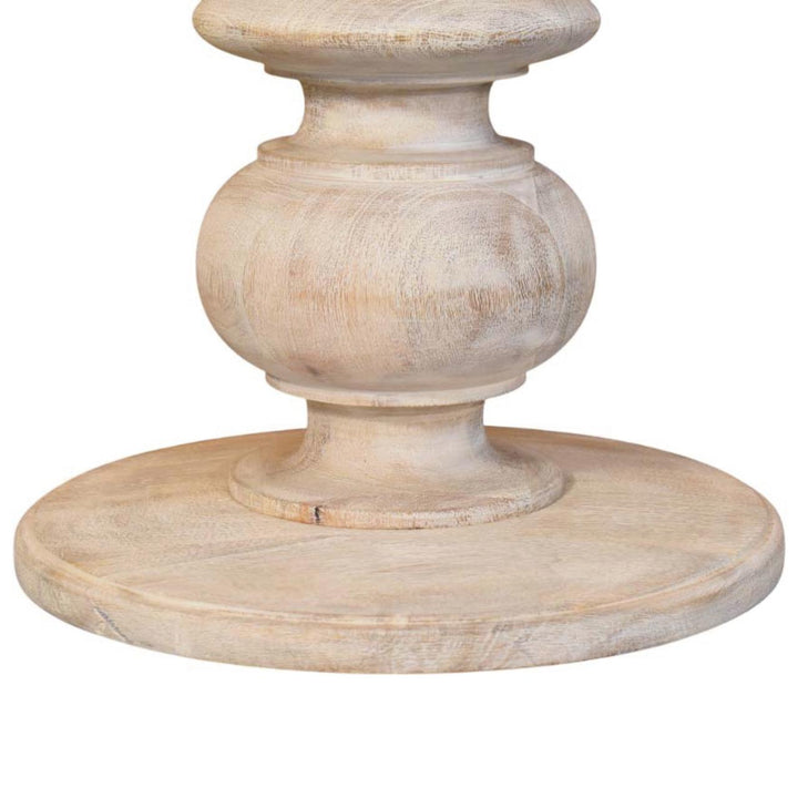 Brown Off-White Oak Veneer Solid Mango Wood Bellis Marble Side Table with Carved Base