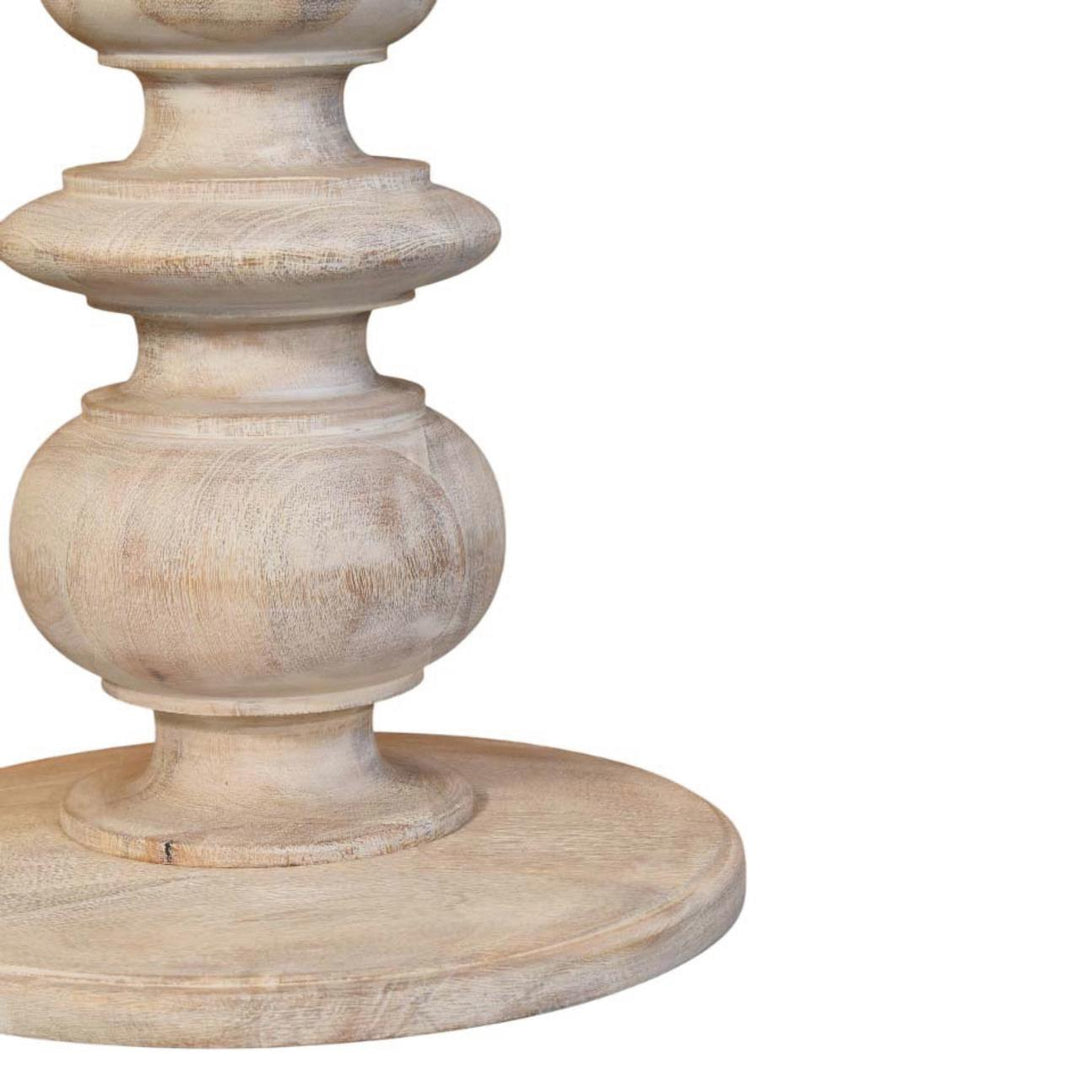 Brown Off-White Oak Veneer Solid Mango Wood Bellis Marble Side Table with Carved Base