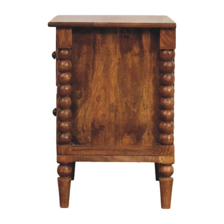 Solid Mango Wood Amber Oak Nightstand with 2 Drawers, Turned Legs & Vintage Side Columns | Amber Oak Finish | 55 x 40 x 60 cm