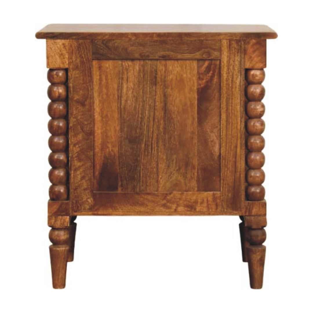 Solid Mango Wood Amber Oak Nightstand with 2 Drawers, Turned Legs & Vintage Side Columns | Amber Oak Finish | 55 x 40 x 60 cm