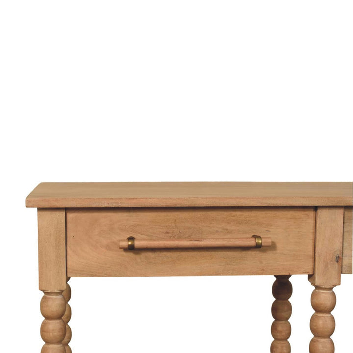 Brown Lacquered Stone Driftwood Solid Mango Wood Savoy Console with Woven Jute Shelves
