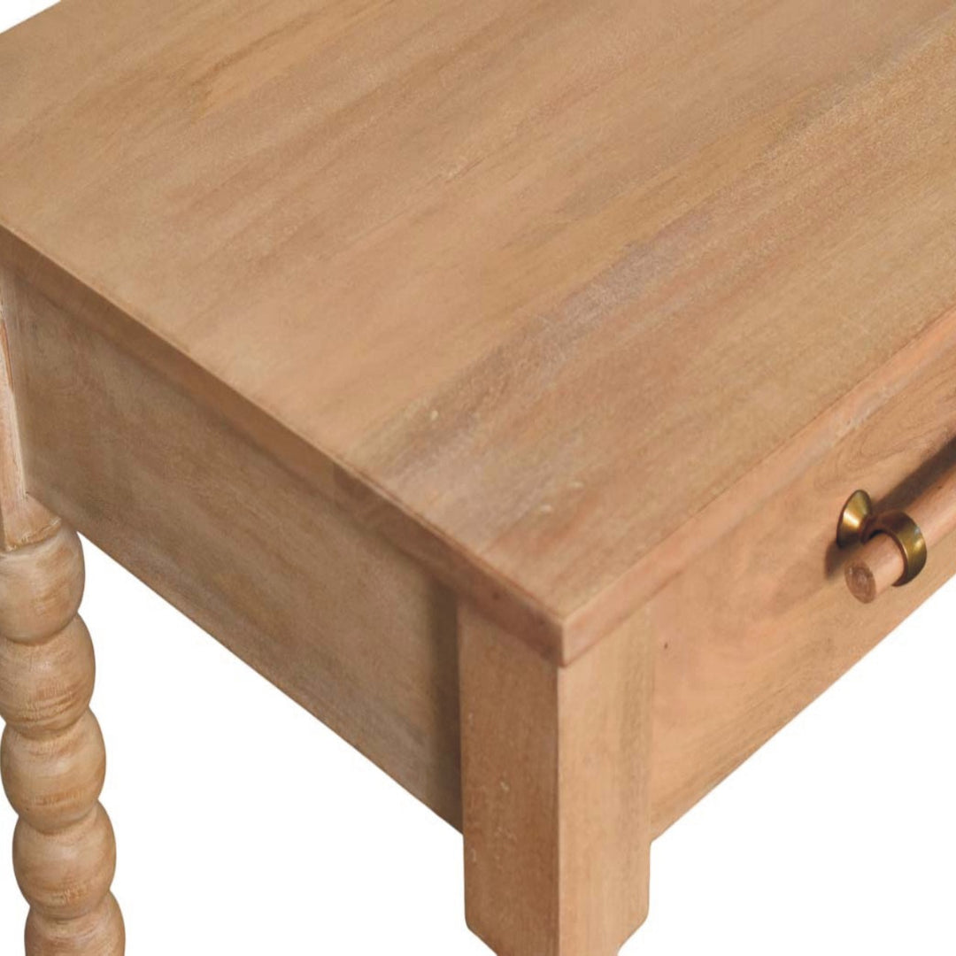 Brown Lacquered Stone Driftwood Solid Mango Wood Savoy Console with Woven Jute Shelves