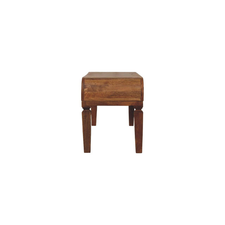 Brown Lacquered Amber Oak Solid Mango Wood Arcus Coffee Table with Rounded Legs & Sculpted Edges