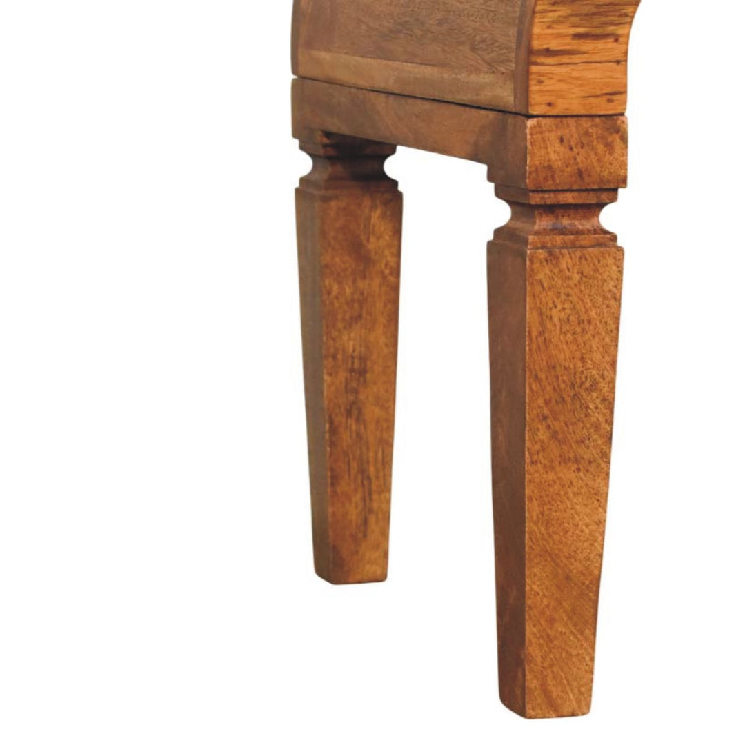 Brown Lacquered Amber Oak Solid Mango Wood Arcus Coffee Table with Rounded Legs & Sculpted Edges
