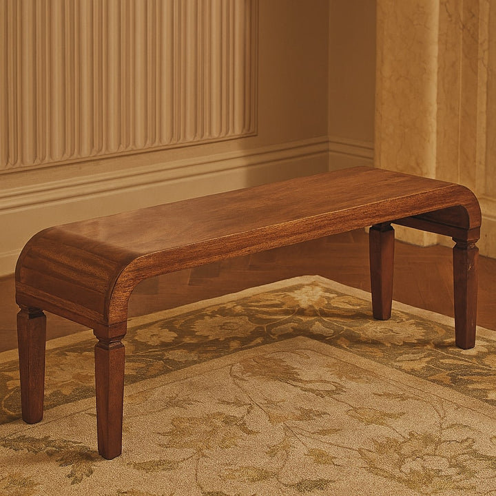 Brown Lacquered Amber Oak Solid Mango Wood Arcus Coffee Table with Rounded Legs & Sculpted Edges