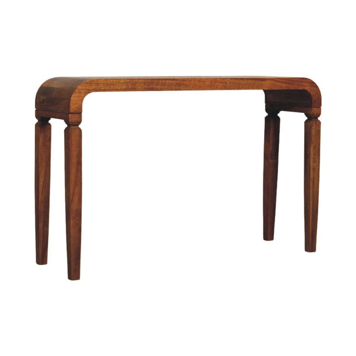 Brown Oak Veneer Solid Mango Wood Arcus Console Table with Square Legs & Curved Edges
