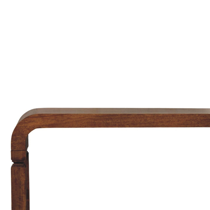 Brown Oak Veneer Solid Mango Wood Arcus Console Table with Square Legs & Curved Edges