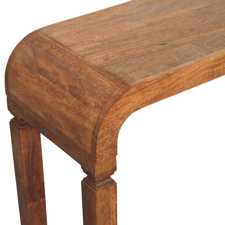 Brown Oak Veneer Solid Mango Wood Arcus Console Table with Square Legs & Curved Edges