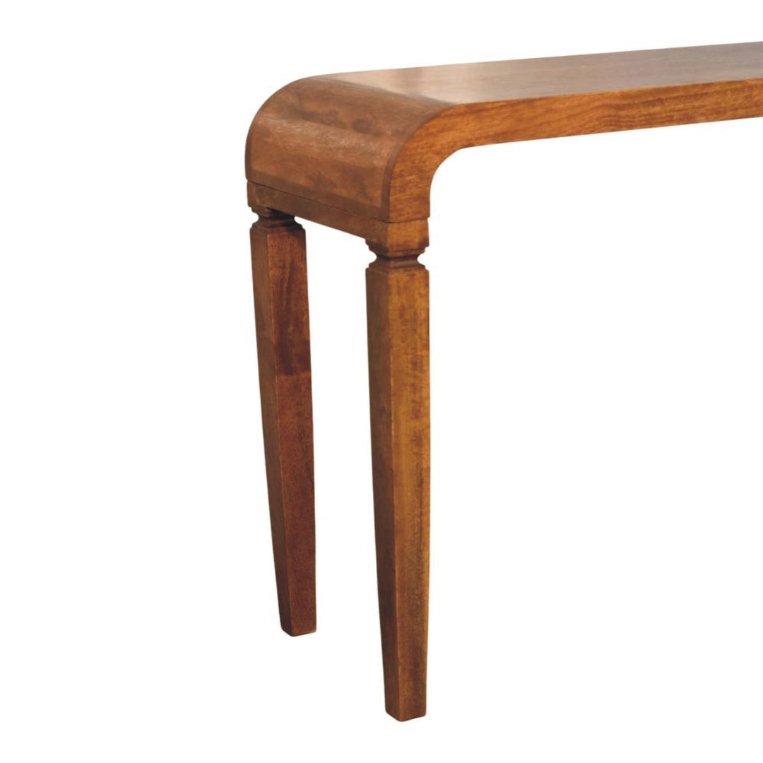 Brown Oak Veneer Solid Mango Wood Arcus Console Table with Square Legs & Curved Edges