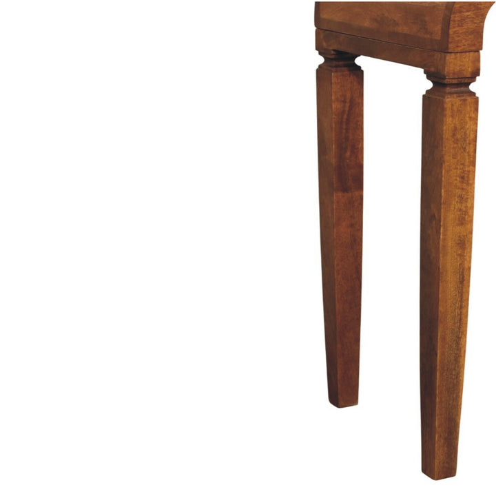 Brown Oak Veneer Solid Mango Wood Arcus Console Table with Square Legs & Curved Edges