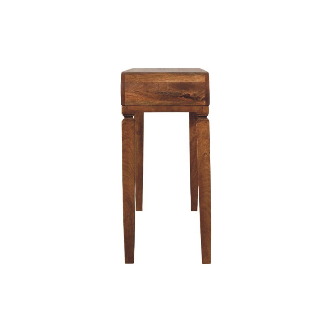 Brown Oak Veneer Solid Mango Wood Arcus Console Table with Square Legs & Curved Edges