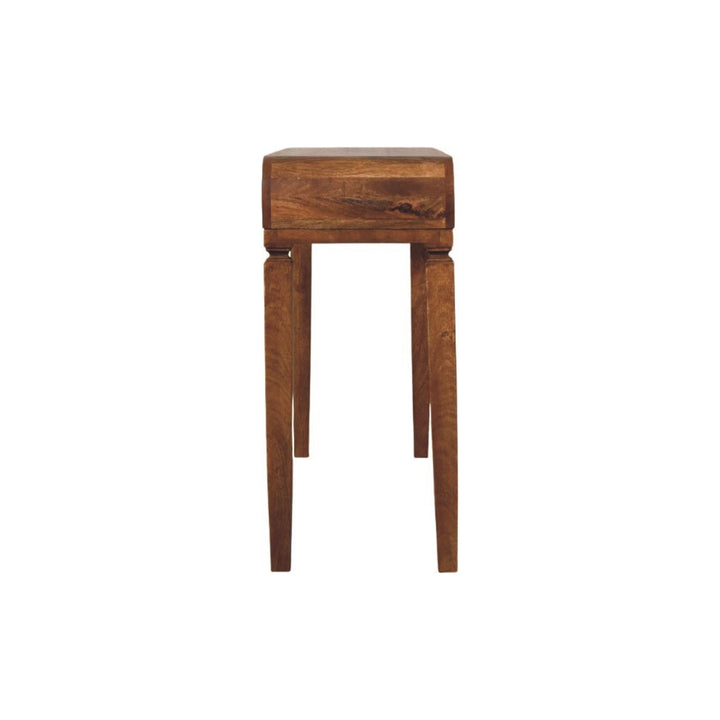 Brown Oak Veneer Solid Mango Wood Arcus Console Table with Square Legs & Curved Edges