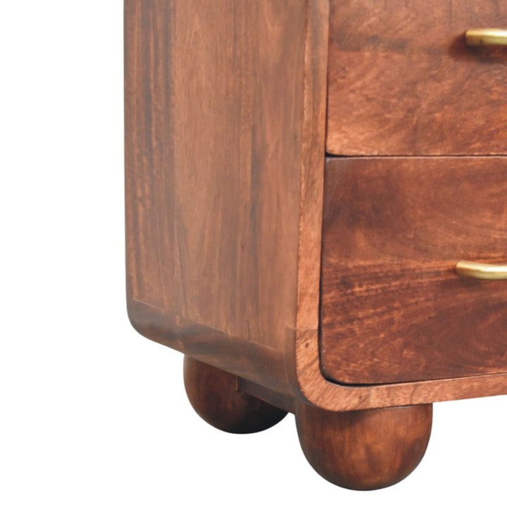 Solid Mango Wood Cadiz Carved Chest of Drawers with 3 Geometric-Front Drawers & Tapered Legs | Golden Teak Finish | 55 x 30 x 57 cm