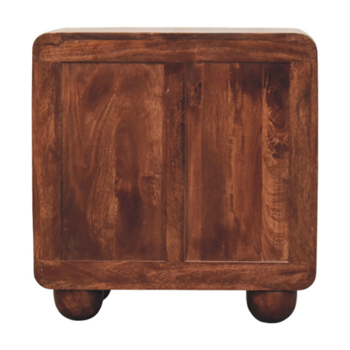 Solid Mango Wood Cadiz Carved Chest of Drawers with 3 Geometric-Front Drawers & Tapered Legs | Golden Teak Finish | 55 x 30 x 57 cm