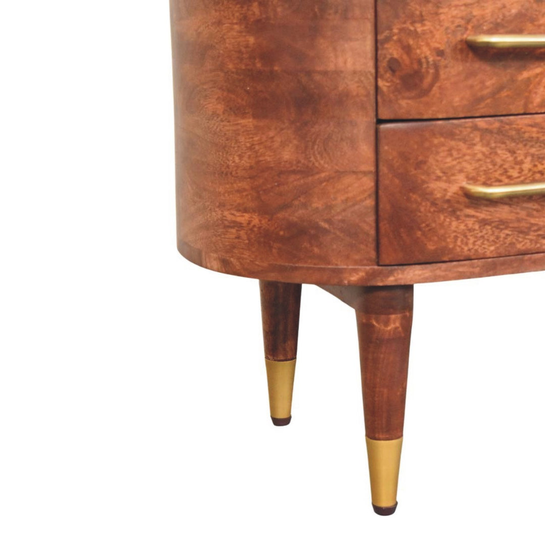 Brown Lacquered Winewood Oak Solid Mango Wood Valenza TV Stand with Open Shelf & Curved Silhouette
