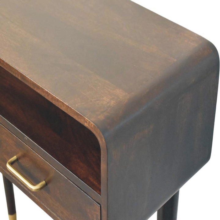 Brown Lacquered Solid Mango Wood Apollo Loop Console Desk with 2 Drawers & Brass-Capped Legs