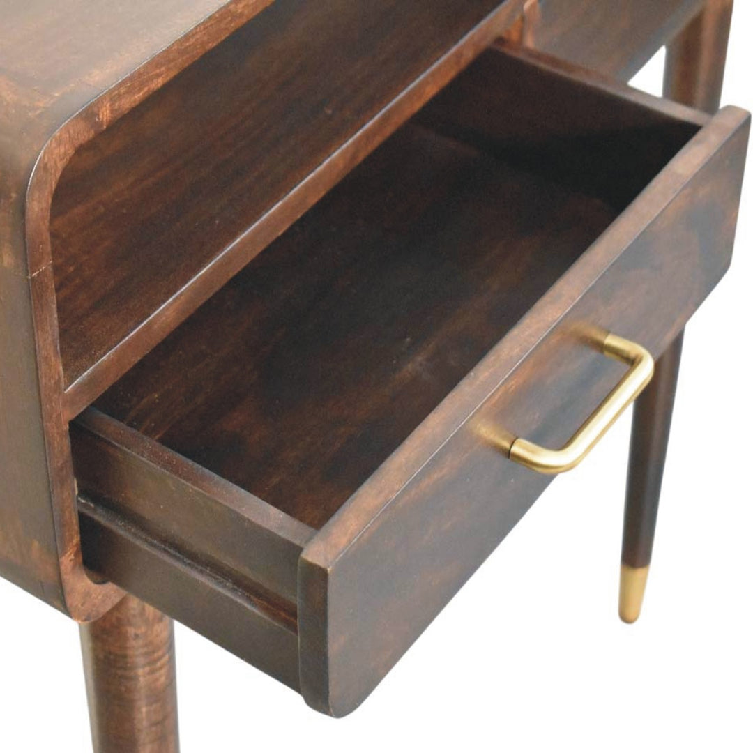 Brown Lacquered Solid Mango Wood Apollo Loop Console Desk with 2 Drawers & Brass-Capped Legs