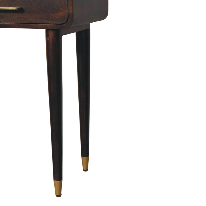 Brown Lacquered Solid Mango Wood Apollo Loop Console Desk with 2 Drawers & Brass-Capped Legs
