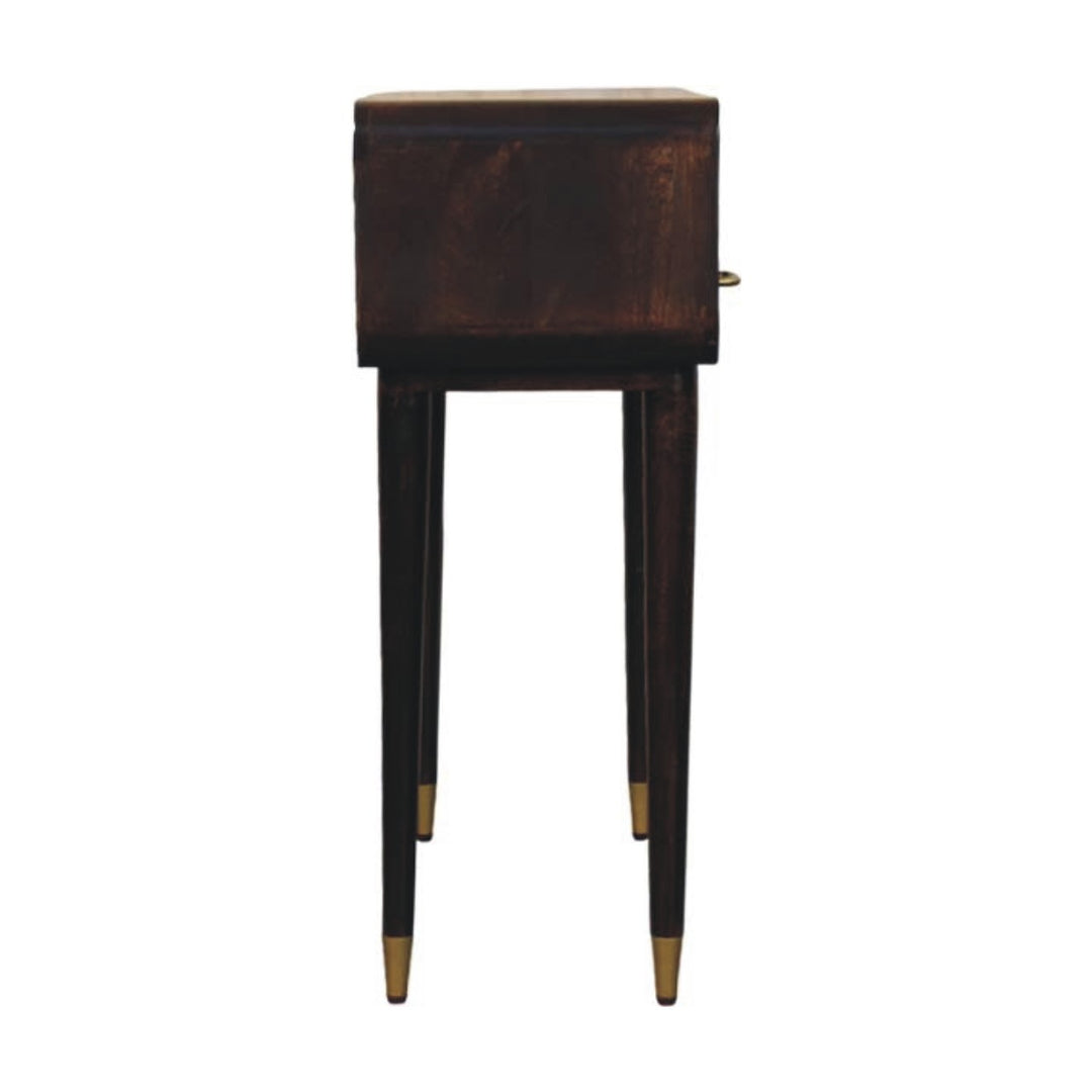 Brown Lacquered Solid Mango Wood Apollo Loop Console Desk with 2 Drawers & Brass-Capped Legs
