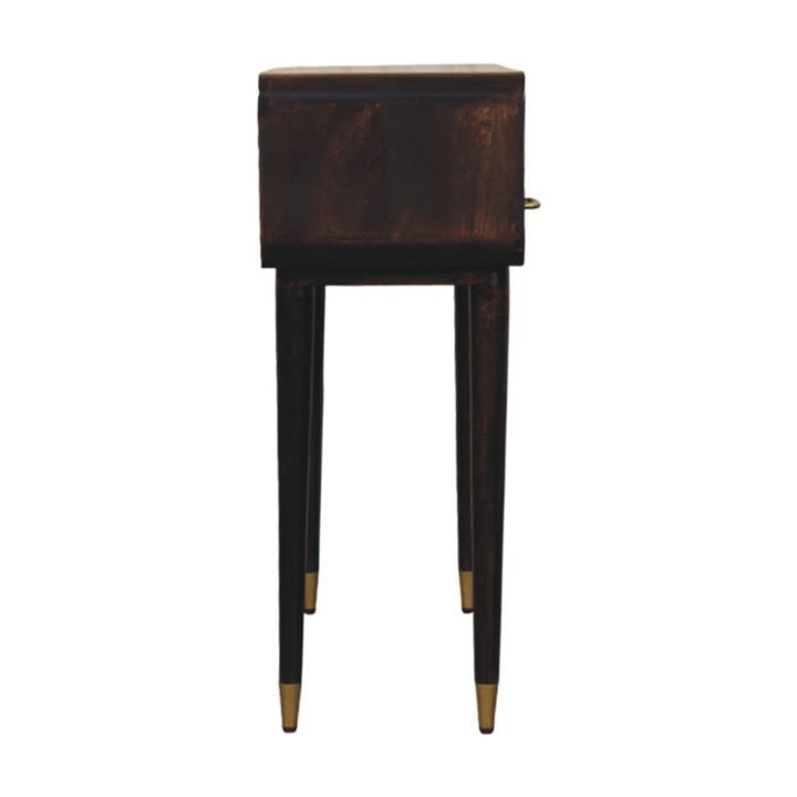 Brown Lacquered Solid Mango Wood Apollo Loop Console Desk with 2 Drawers & Brass-Capped Legs