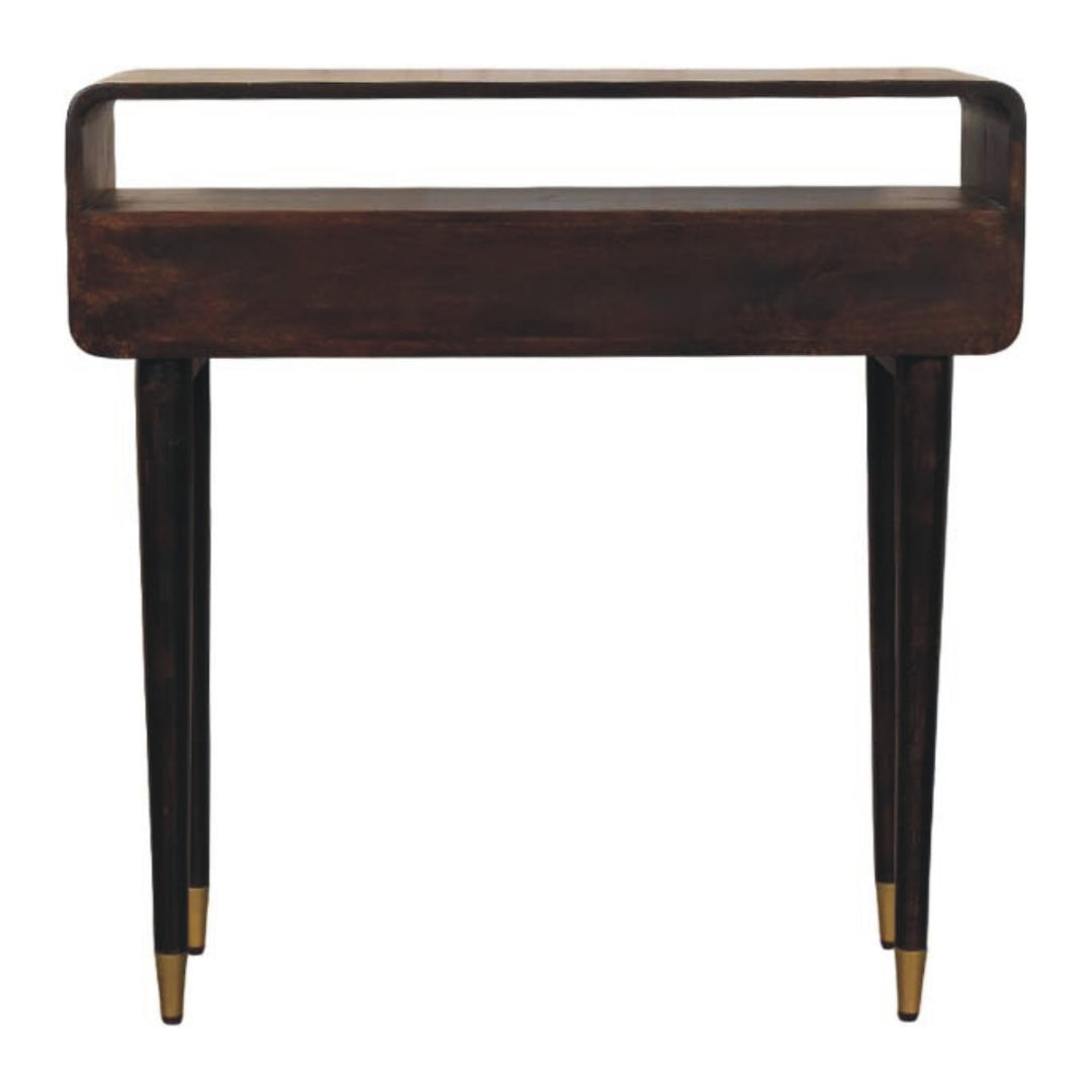 Brown Lacquered Solid Mango Wood Apollo Loop Console Desk with 2 Drawers & Brass-Capped Legs