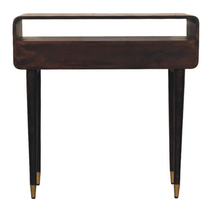 Brown Lacquered Solid Mango Wood Apollo Loop Console Desk with 2 Drawers & Brass-Capped Legs