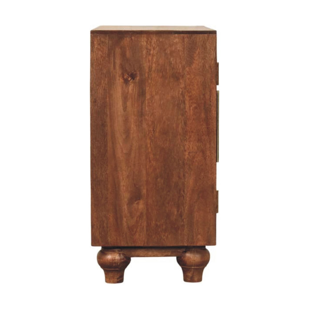 Brown Lacquered Roasted Almond Solid Mango Wood Buffet Arc Groove Cabinet with Arch Motif Doors