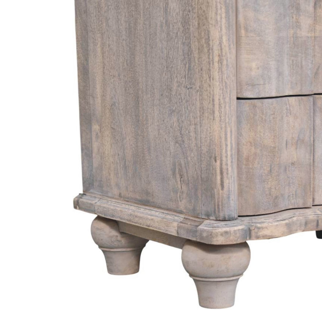 Brown Grey Lacquered Solid Mango Wood Beaumont Curved Bedside with Amber Linen Upholstery