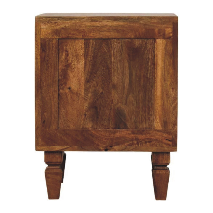 Brown Lacquered Winewood Oak Solid Mango Wood Louvre 2-Drawer Bedside with Fluted Fronts & Brass Handles
