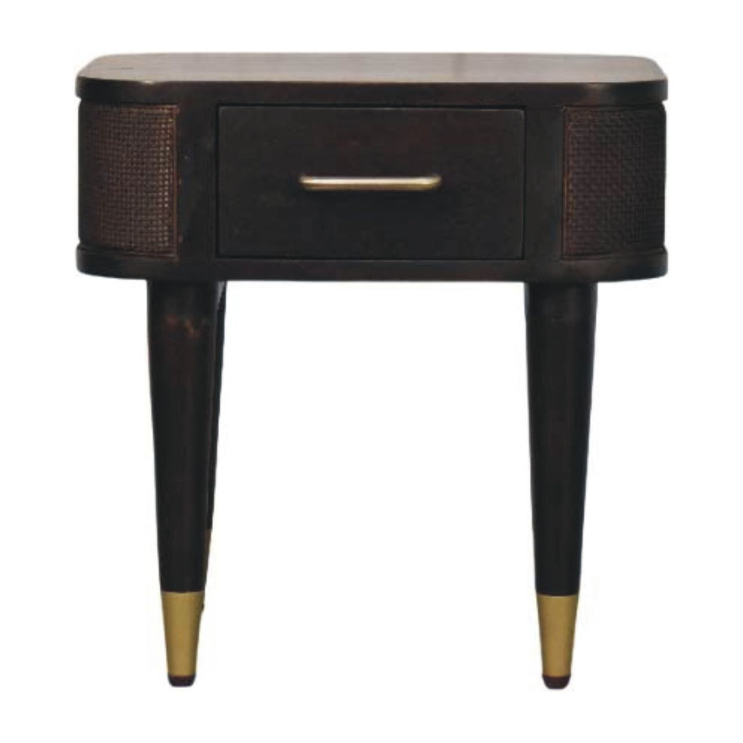 Chocolate Brown Velvet Solid Mango Wood Belmont Bedside with Woven Drawer Fronts & Open Shelf