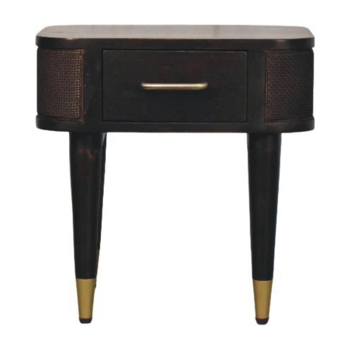 Chocolate Brown Velvet Solid Mango Wood Belmont Bedside with Woven Drawer Fronts & Open Shelf