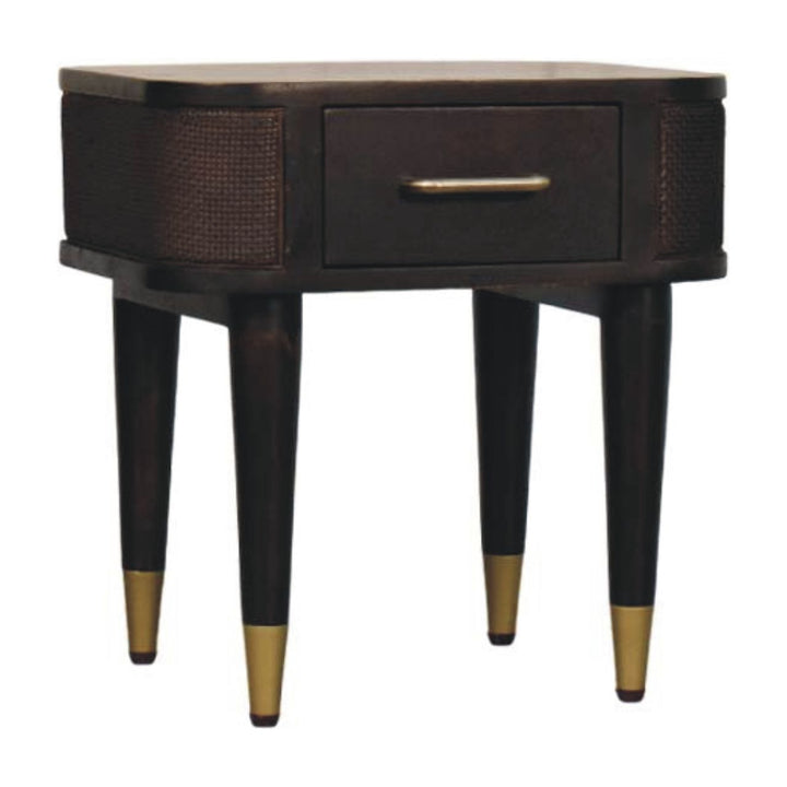 Chocolate Brown Velvet Solid Mango Wood Belmont Bedside with Woven Drawer Fronts & Open Shelf