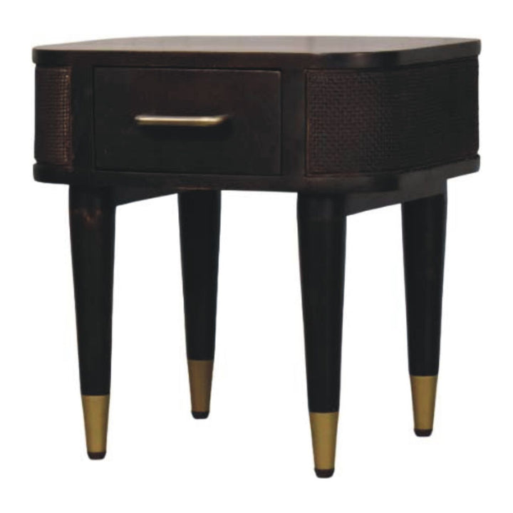 Chocolate Brown Velvet Solid Mango Wood Belmont Bedside with Woven Drawer Fronts & Open Shelf
