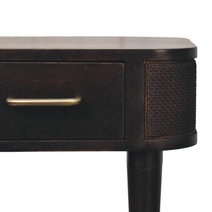 Chocolate Brown Velvet Solid Mango Wood Belmont Bedside with Woven Drawer Fronts & Open Shelf