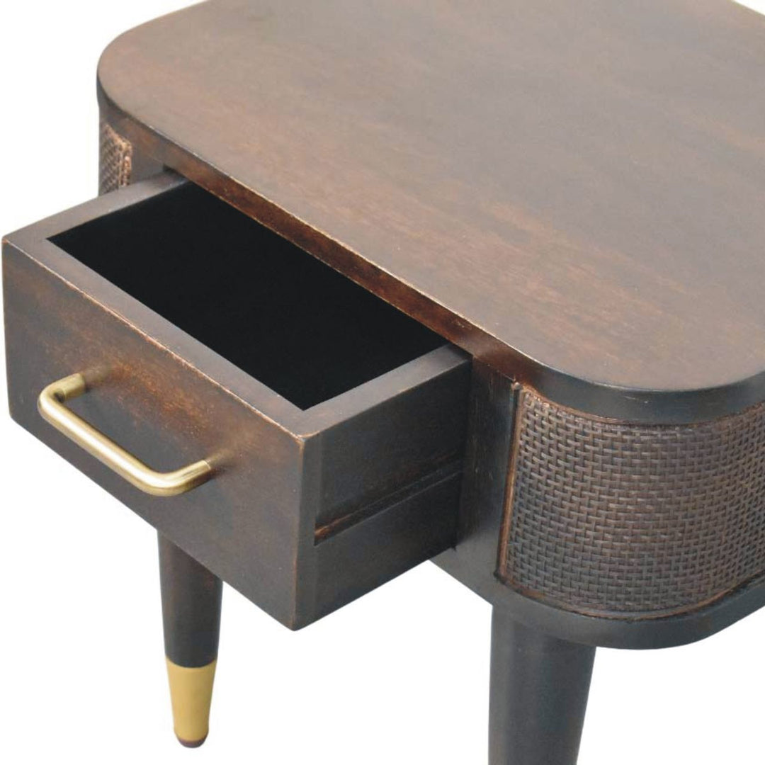 Chocolate Brown Velvet Solid Mango Wood Belmont Bedside with Woven Drawer Fronts & Open Shelf