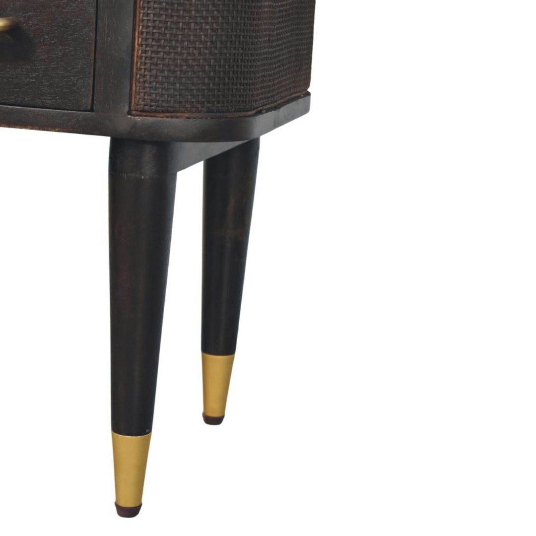 Chocolate Brown Velvet Solid Mango Wood Belmont Bedside with Woven Drawer Fronts & Open Shelf