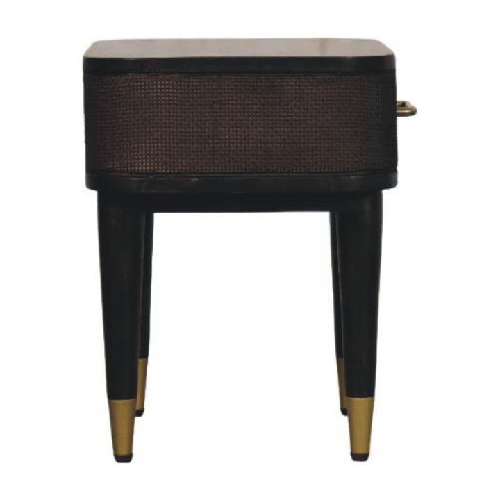 Chocolate Brown Velvet Solid Mango Wood Belmont Bedside with Woven Drawer Fronts & Open Shelf