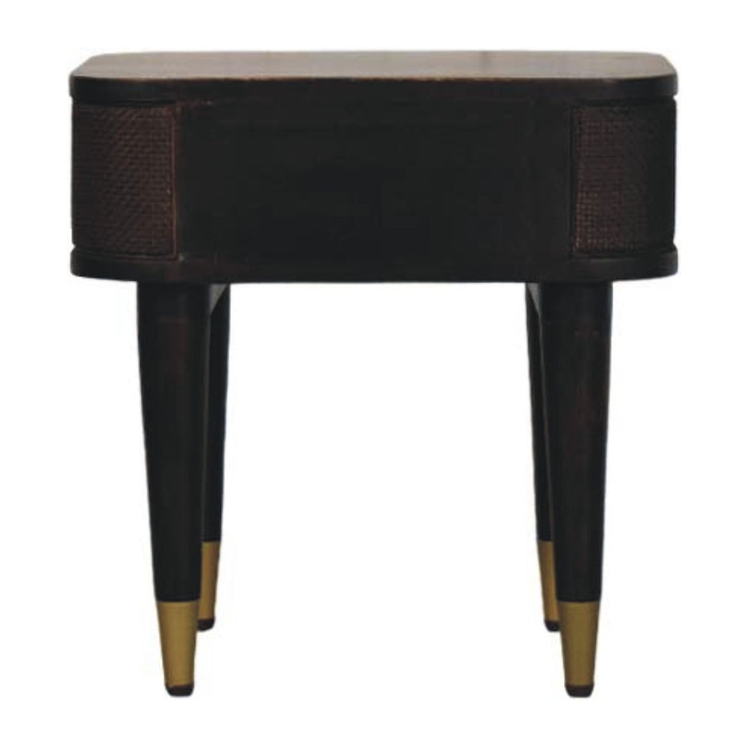 Chocolate Brown Velvet Solid Mango Wood Belmont Bedside with Woven Drawer Fronts & Open Shelf
