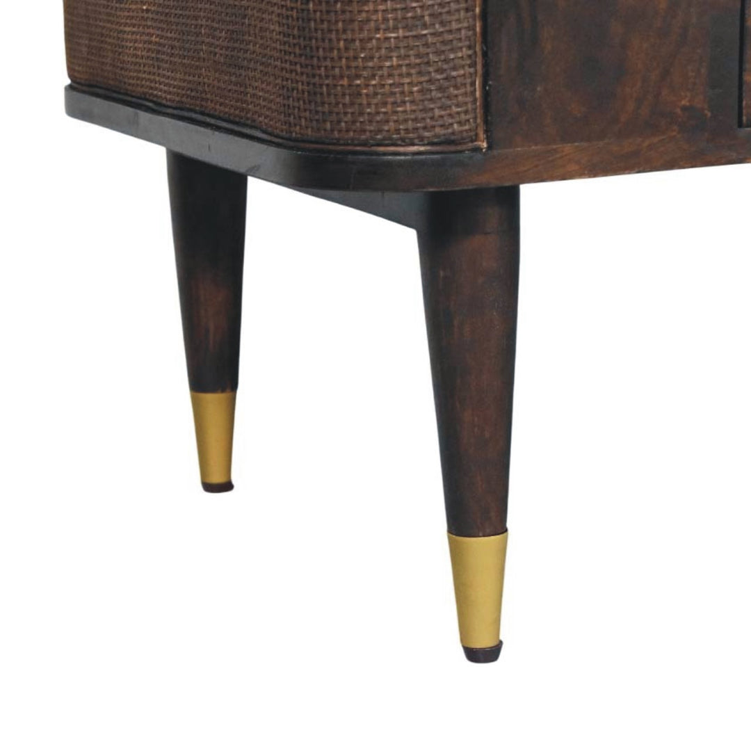 Brown Velvet Solid Mango Wood Belmont Coffee Table with Rattan Panels & Brass Handle