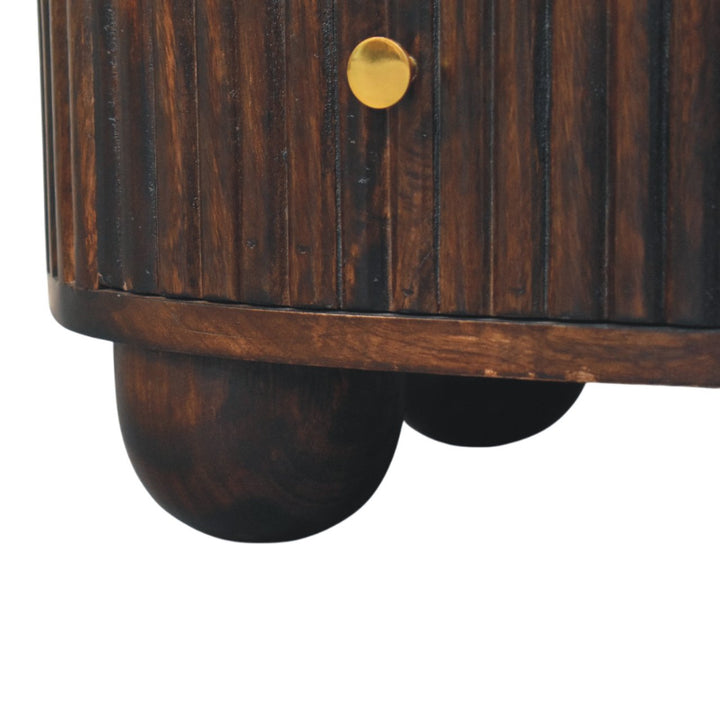 Brown Lacquered Mocha Velvet Solid Mango Wood 3-Drawer Bedside Table with Grooved Detailing