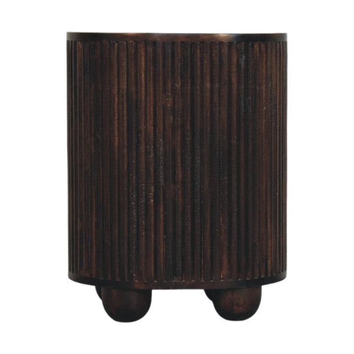 Brown Lacquered Mocha Velvet Solid Mango Wood 3-Drawer Bedside Table with Grooved Detailing