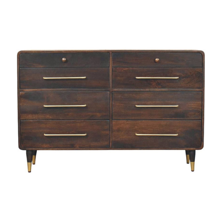 Chocolate Brown Lacquered Solid Mango Wood Valenza 6-Drawer Chest in Oak with Lift-Top
