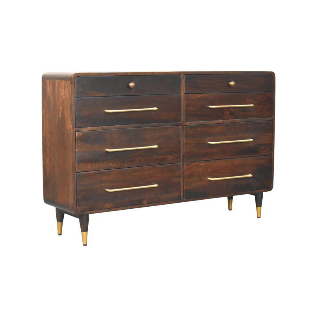Chocolate Brown Lacquered Solid Mango Wood Valenza 6-Drawer Chest in Oak with Lift-Top