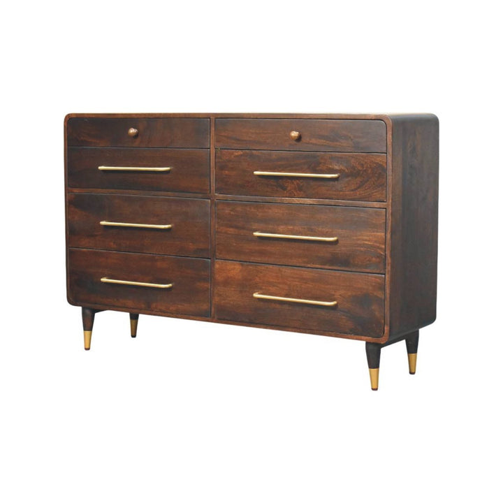 Chocolate Brown Lacquered Solid Mango Wood Valenza 6-Drawer Chest in Oak with Lift-Top