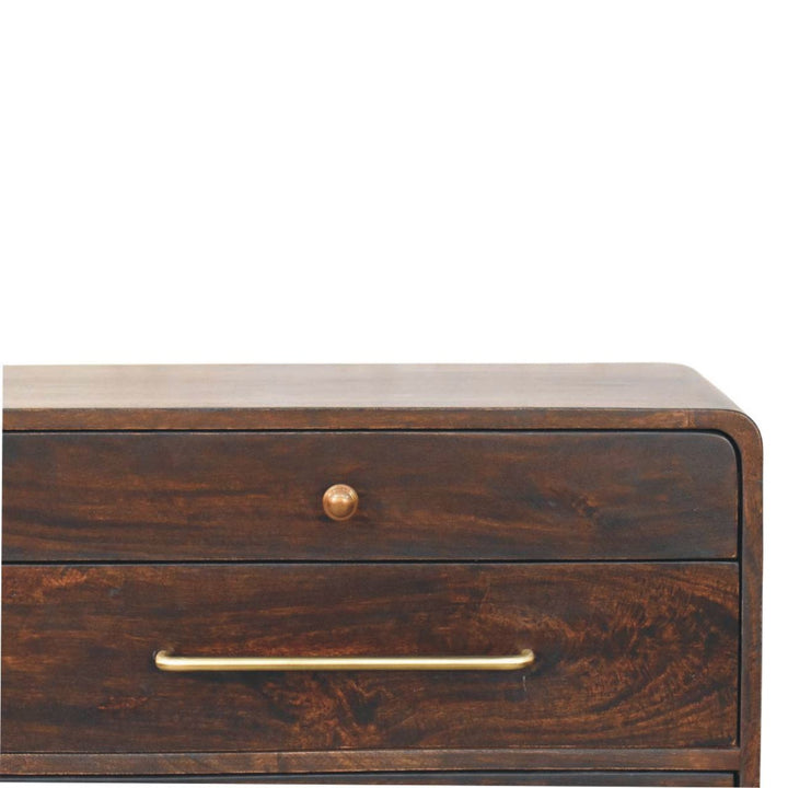 Chocolate Brown Lacquered Solid Mango Wood Valenza 6-Drawer Chest in Oak with Lift-Top